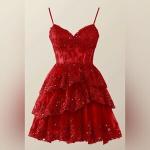 Elegant Red Lace Evening Dress